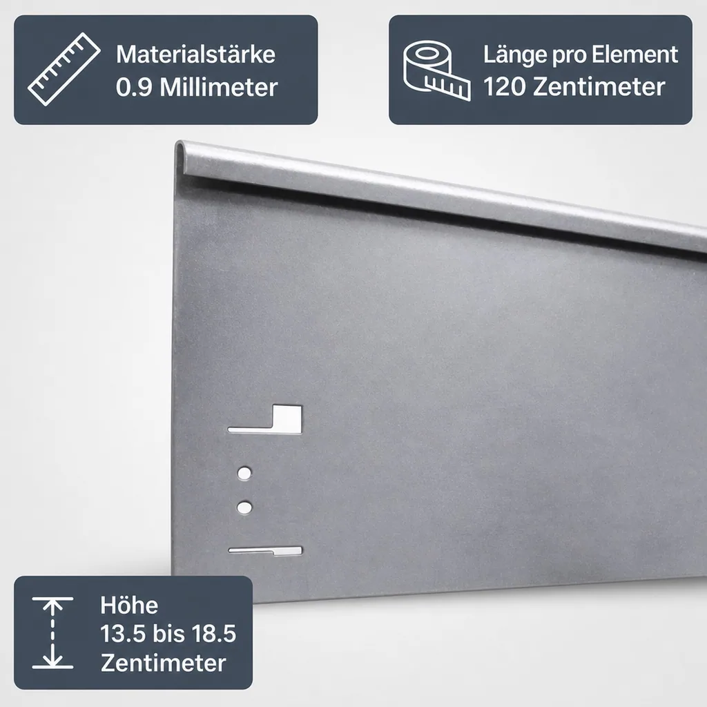 Rasenkanten Metall Höhe 13.5-18.5 cm Länge 120 cm  | Beeteinfassung | Beetumrandung | Beetbegrenzungen, Farbe: Verzinkt; Größe: 1 Stück 18.5cm