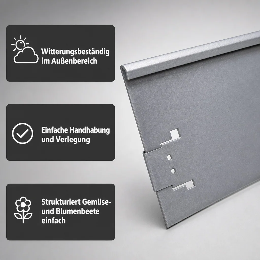 Rasenkanten Metall Höhe 13.5-18.5 cm Länge 120 cm  | Beeteinfassung | Beetumrandung | Beetbegrenzungen, Farbe: Verzinkt; Größe: 1 Stück 18.5cm
