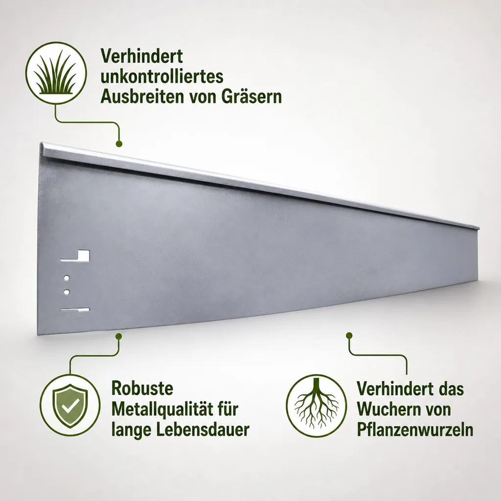 Rasenkanten Metall Höhe 13.5-18.5 cm Länge 120 cm  | Beeteinfassung | Beetumrandung | Beetbegrenzungen, Farbe: Verzinkt; Größe: 1 Stück 18.5cm