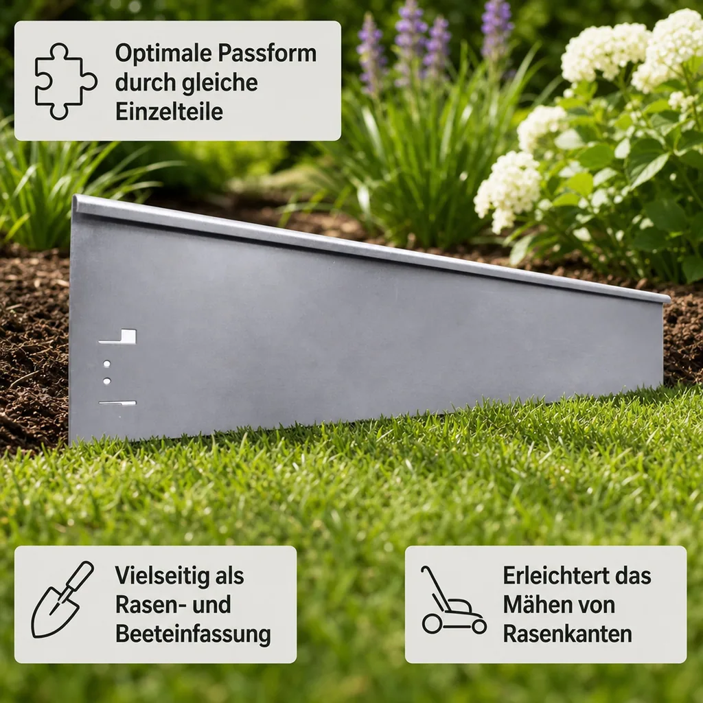 Rasenkanten Metall Höhe 13.5-18.5 cm Länge 120 cm  | Beeteinfassung | Beetumrandung | Beetbegrenzungen, Farbe: Verzinkt; Größe: 1 Stück 18.5cm
