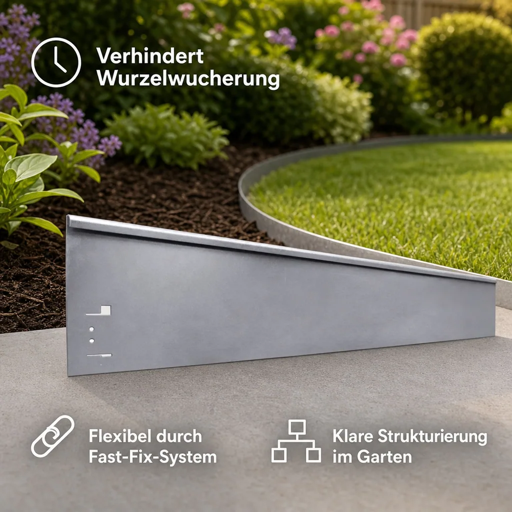 Rasenkanten Metall Höhe 13.5-18.5 cm Länge 120 cm  | Beeteinfassung | Beetumrandung | Beetbegrenzungen, Farbe: Verzinkt; Größe: 10 Stück 18.5cm