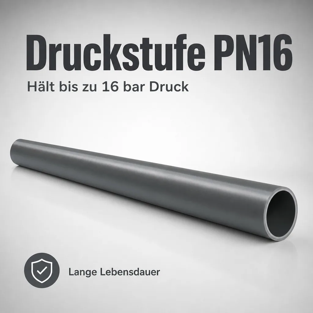 PVC Druckrohr 25mm, 1m, 16 bar, PVC-U Druckleitung, grau