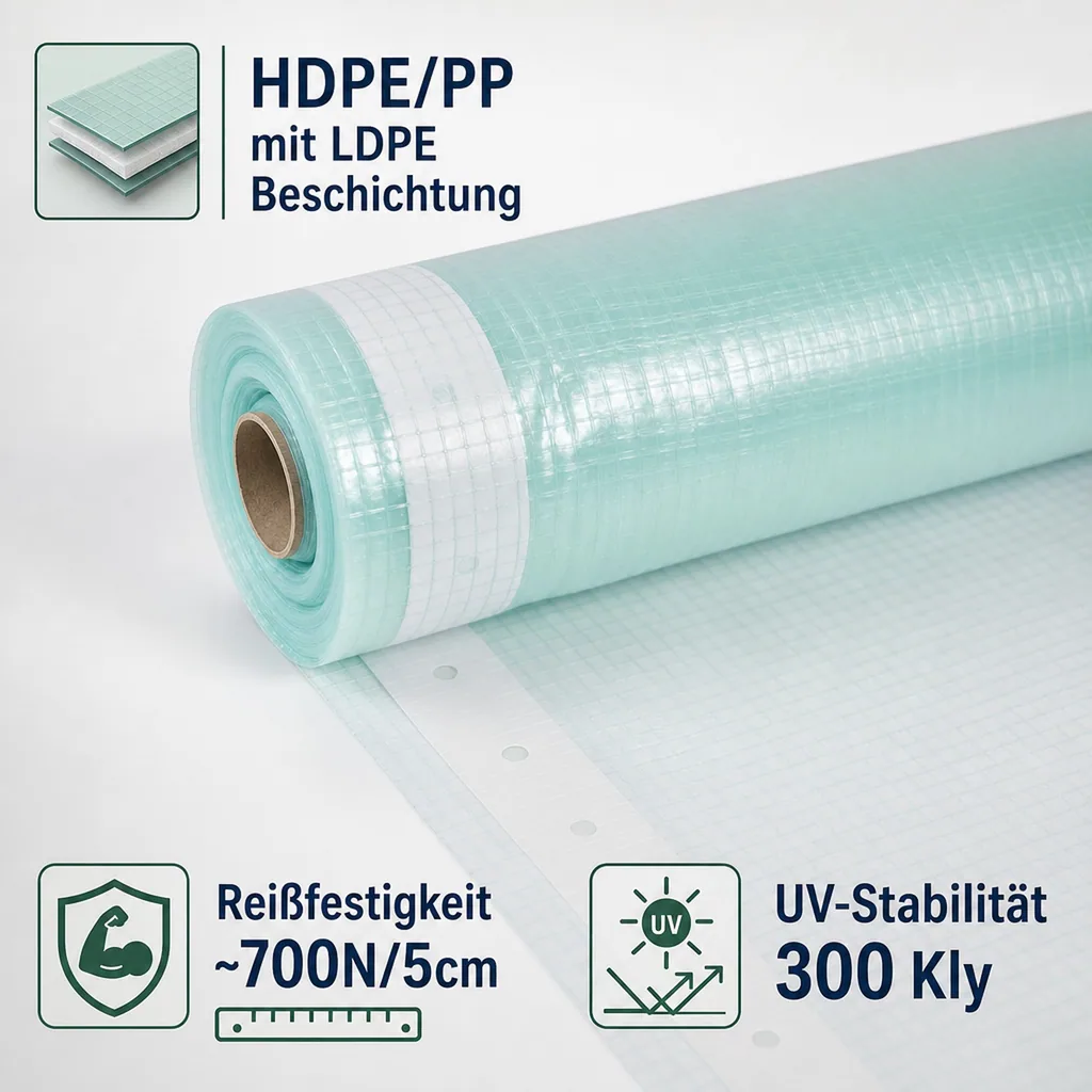 Gitterfolie, Gewächshausfolie, Abdeckfolie, 3 Breite x 9 Meter