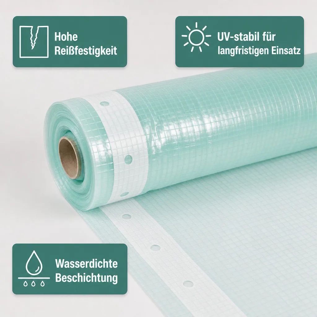 Gitterfolie mit Nagelrand, Gewächshausfolie, 3 Breite x 20 Meter, UV-stabil
