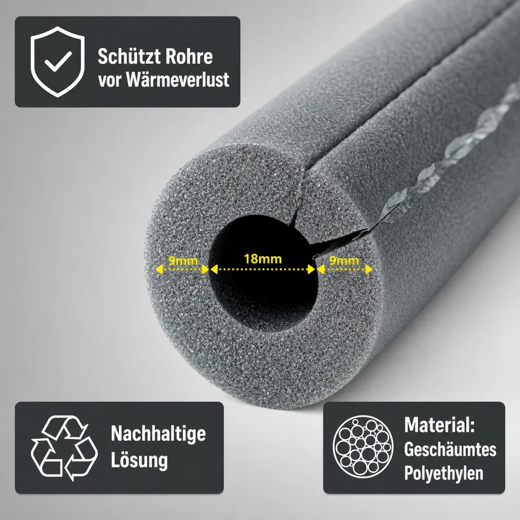 Isolierschlauch 2x1m, Rohrisolierung 18mm, selbstklebend, Heizung, Sanitär
