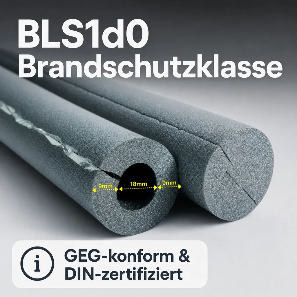 Isolierschlauch 2x1m, Rohrisolierung 18mm, selbstklebend, Heizung, Sanitär