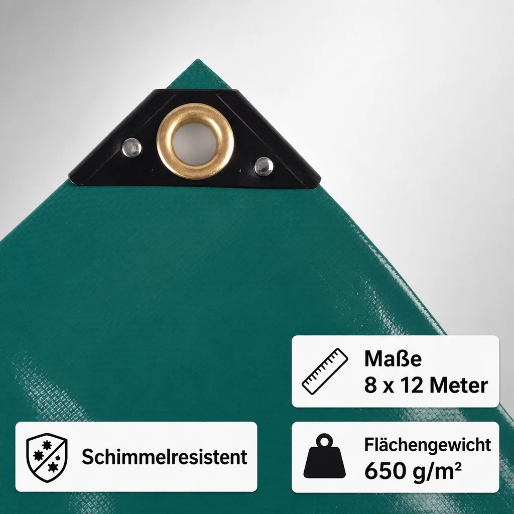Abdeckplane, PVC Plane grün 650g/m², 8x12m, wasserdicht