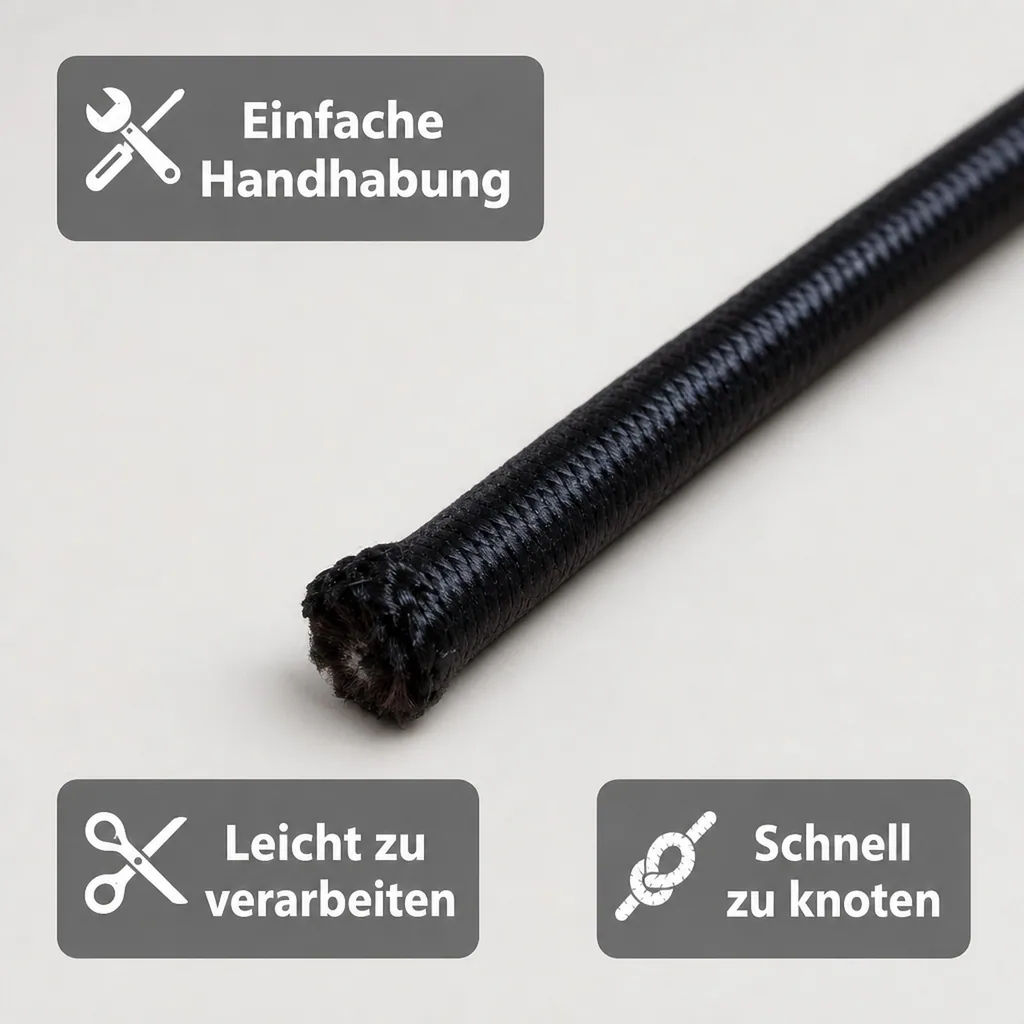 Expanderseil 10mm schwarz, 100m Gummiseil für Planenbefestigung