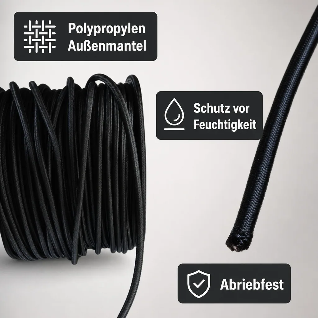 Expanderseil 10mm schwarz, 100m Gummiseil für Planenbefestigung