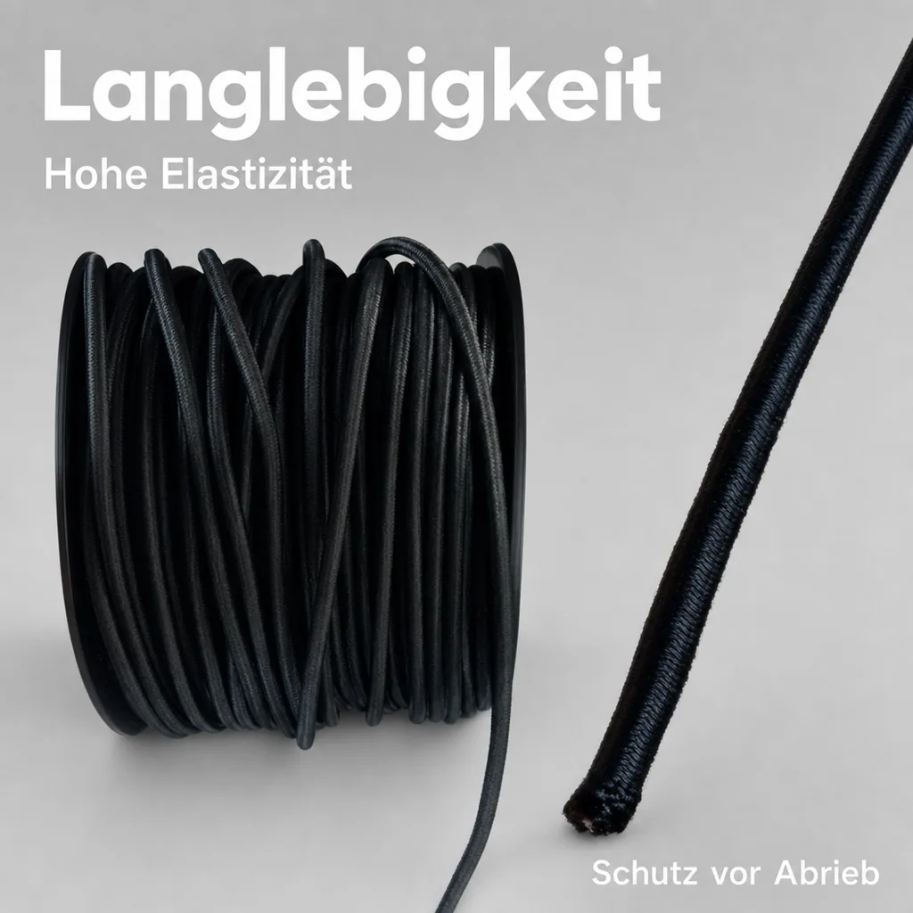 Expanderseil 8 mm, schwarz, 100 m, Gummiseil, Planenseil, PP-Ummantelung