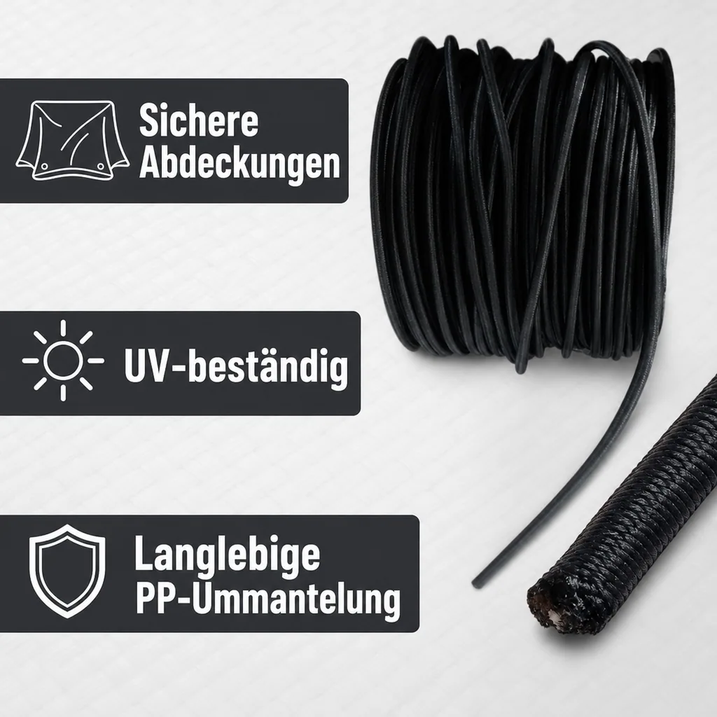 Expanderseil 8mm, schwarz, 30 Meter, Gummiseil, UV-beständig