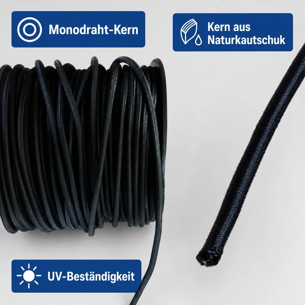 Expanderseil 10 mm schwarz, 30 Meter Gummiseil