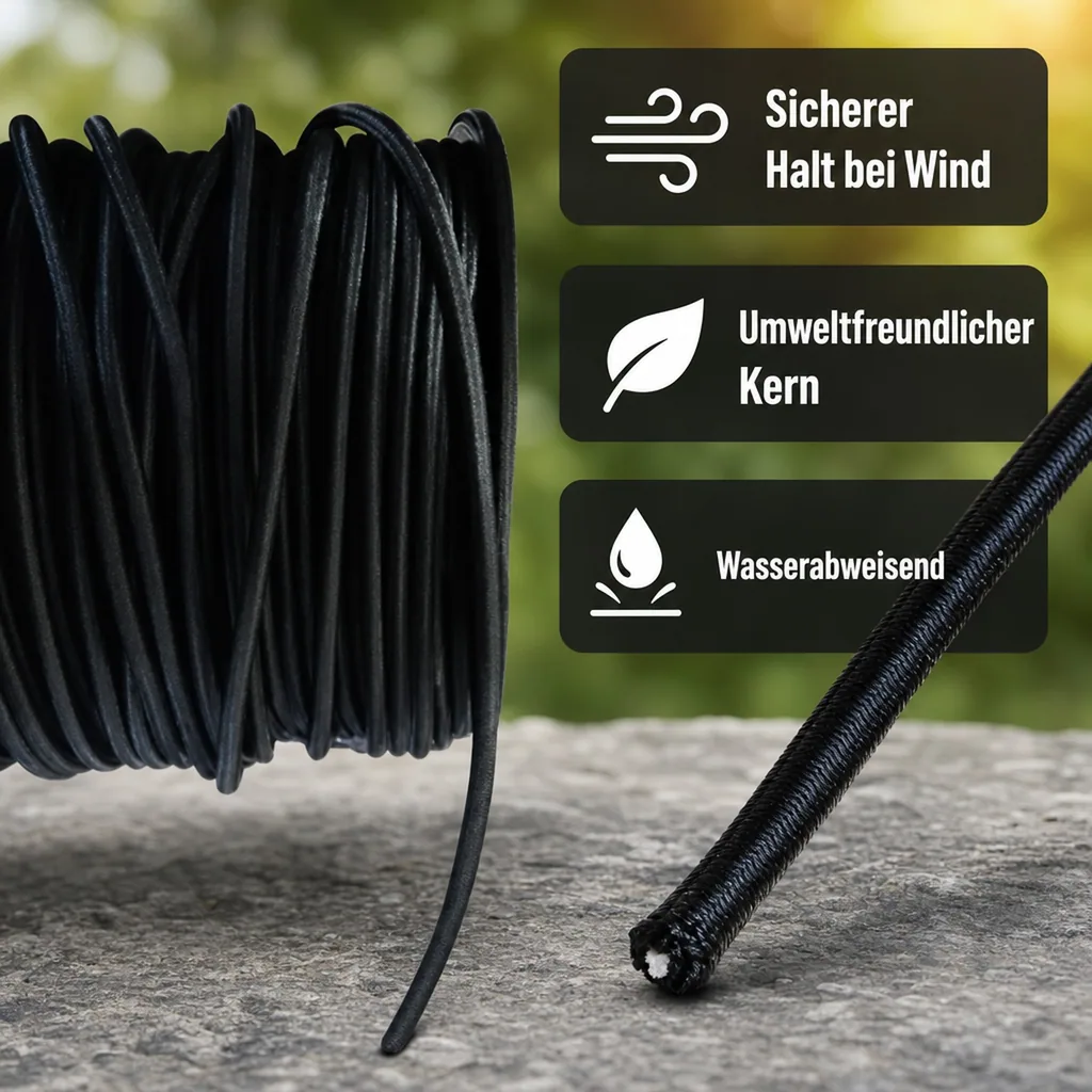 Expanderseil 10mm, Schwarz, 25m, UV-beständig, Gummiseil für Plane