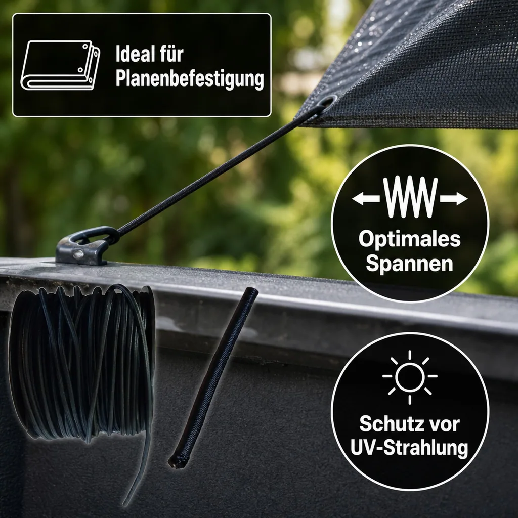 Expanderseil 8 mm, schwarz, 40 m, Gummiseil, PP Ummantelung
