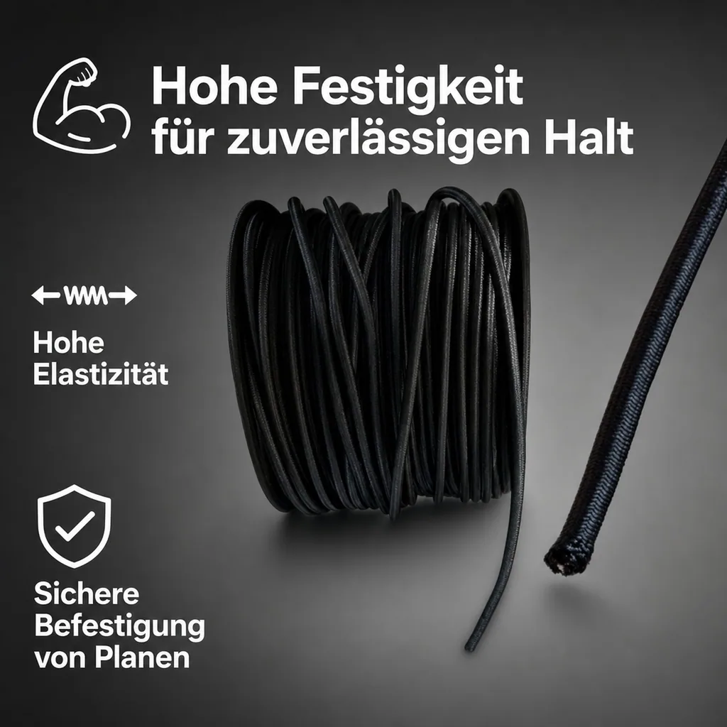 Expanderseil, 8 mm, schwarz, 15 m, Planenseil