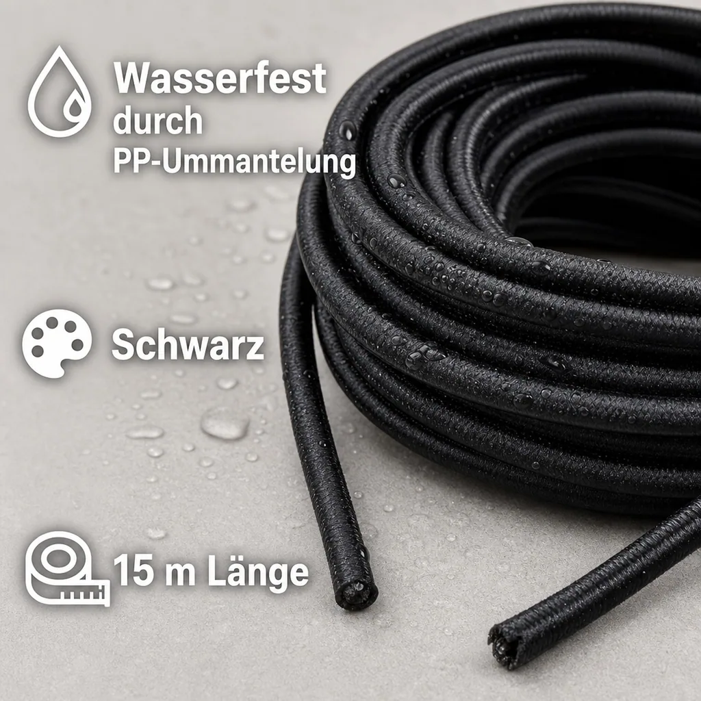 Expanderseil, 8 mm, schwarz, 15 m, Planenseil