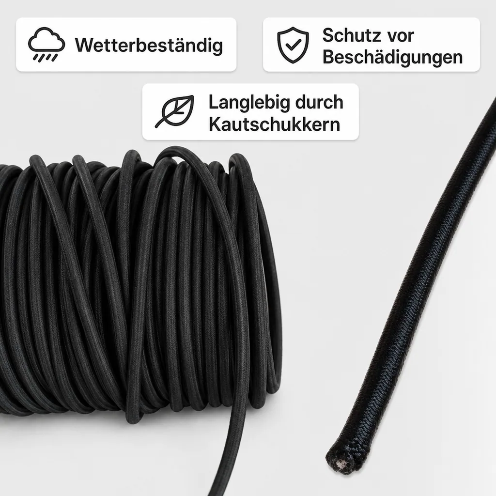 Expanderseil, 8 mm, schwarz, 15 m, Planenseil