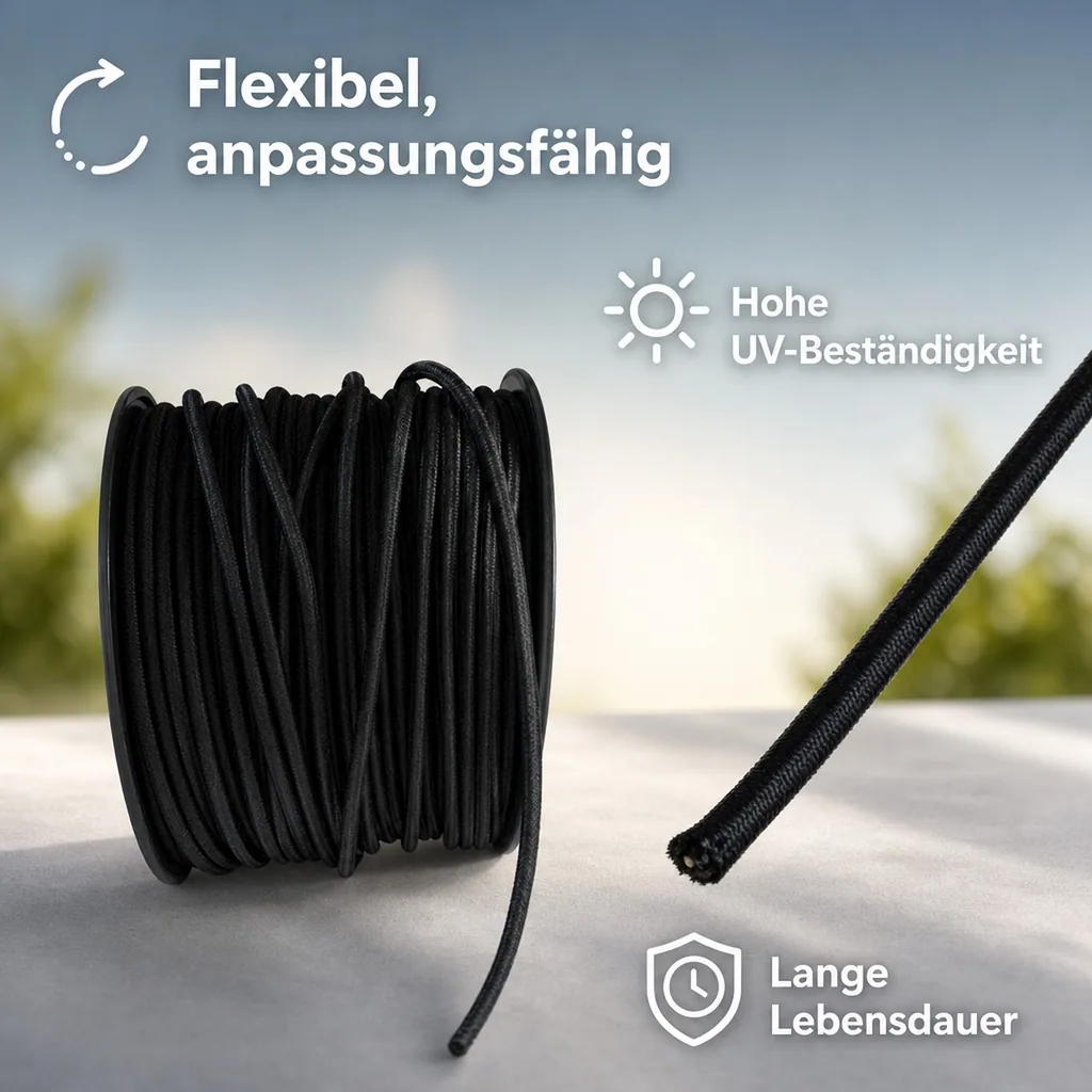Expanderseil schwarz, 8 mm, 15 Meter, Gummiseil für Planen