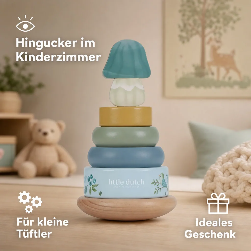 Little Dutch Stapelturm Holz, Stapelspiel - mit Ringen Forest Friends, 10x10x18,5