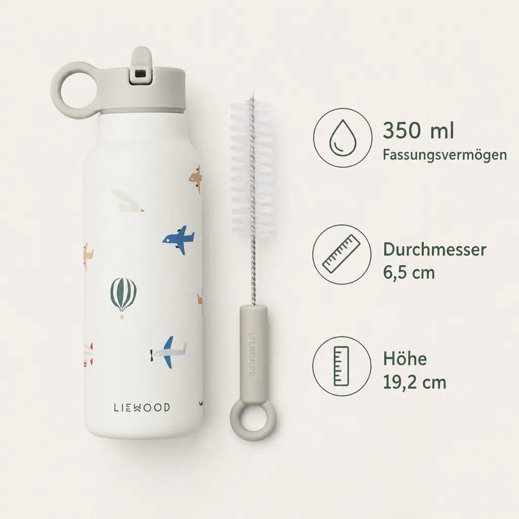 Liewood Falk Wasserflasche,Trinkflasche Kinder - Flieger / Ecru, 350 ml