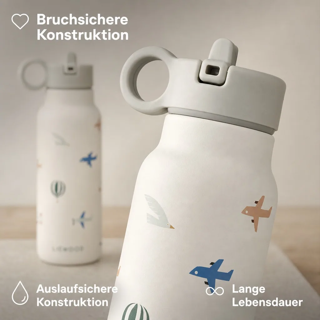 Liewood Falk Wasserflasche,Trinkflasche Kinder - Flieger / Ecru, 350 ml