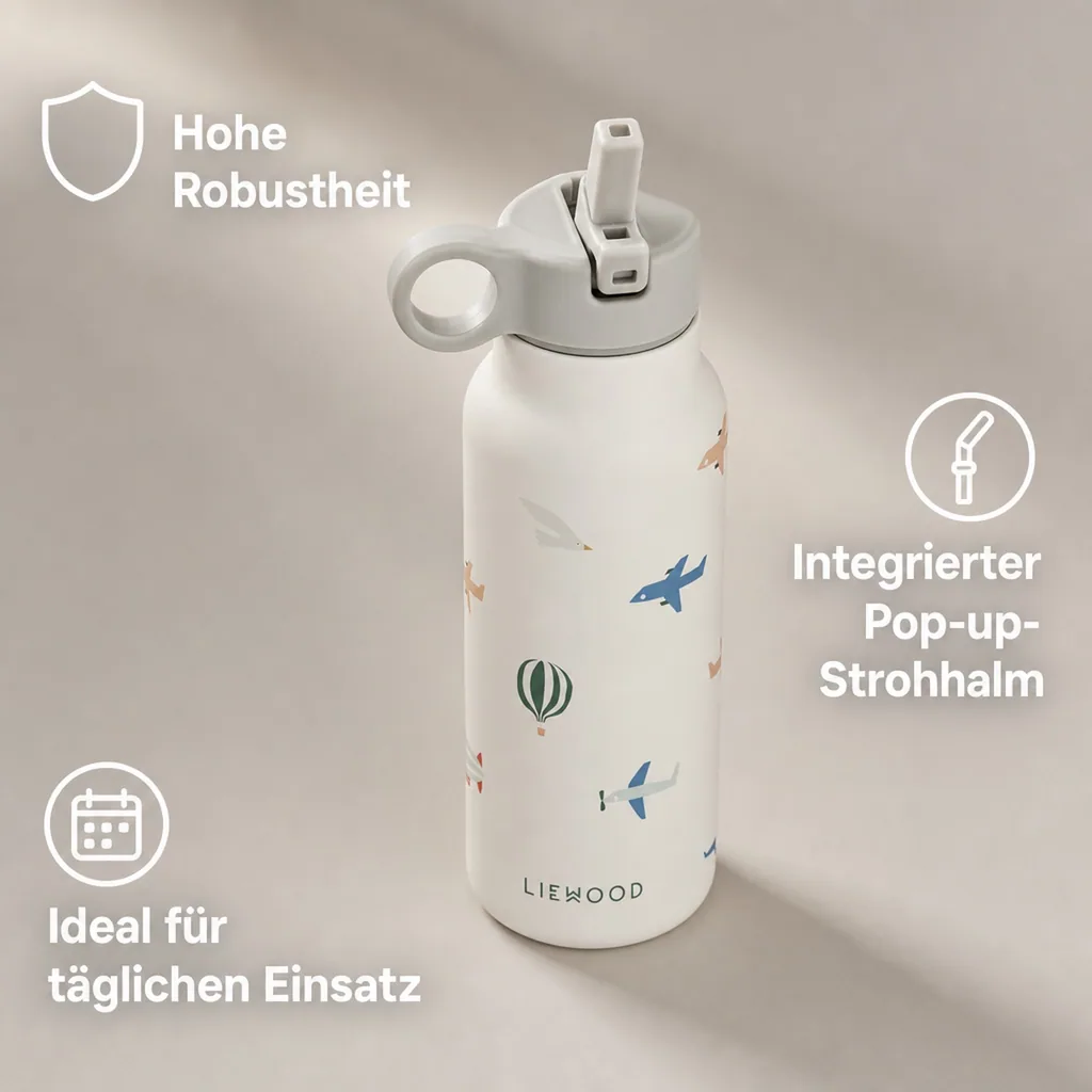 Liewood Falk Wasserflasche,Trinkflasche Kinder - Flieger / Ecru, 350 ml