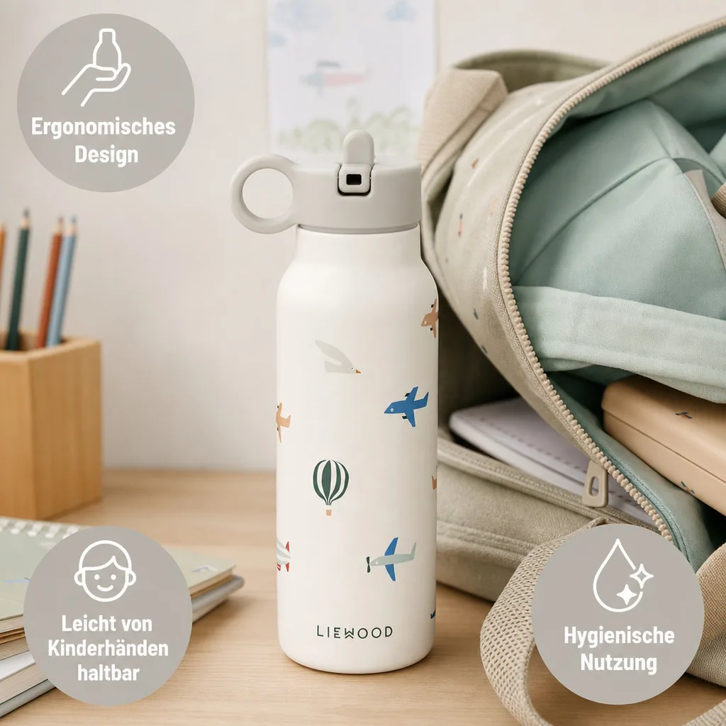 Liewood Falk Wasserflasche,Trinkflasche Kinder - Flieger / Ecru, 350 ml