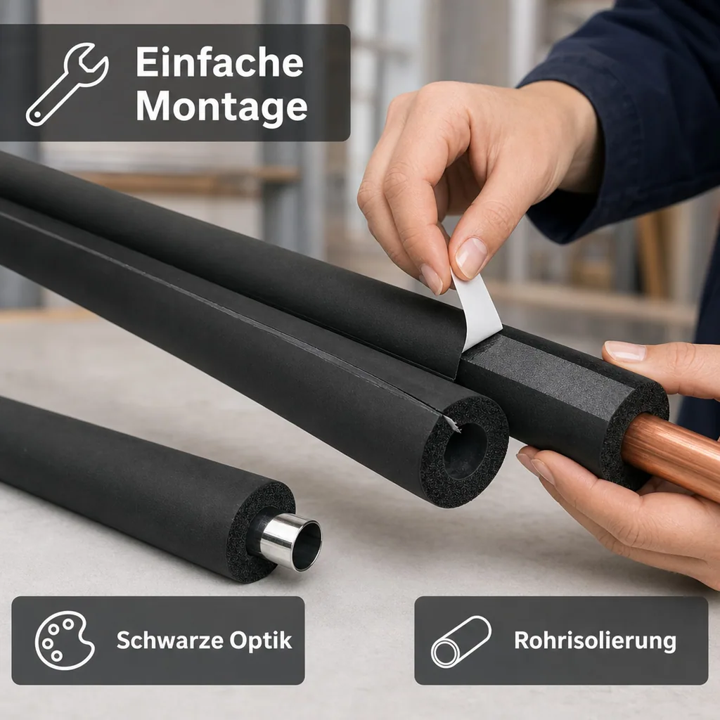 AEROFLEX® SH XT Rohrisolierung, 2 m, selbstklebend, flexibles Dämmmaterial aus geschlossenzelligem Schaumgummi, schwarz, 28 x 15 mm