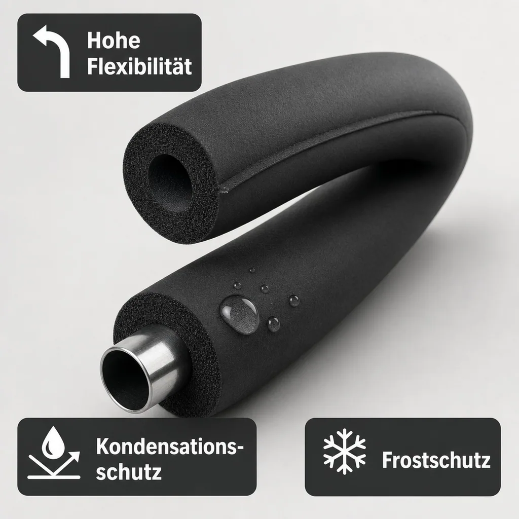 AEROFLEX® SH XT Rohrisolierung, 2 m, selbstklebend, flexibles Dämmmaterial aus geschlossenzelligem Schaumgummi, schwarz, 28 x 15 mm
