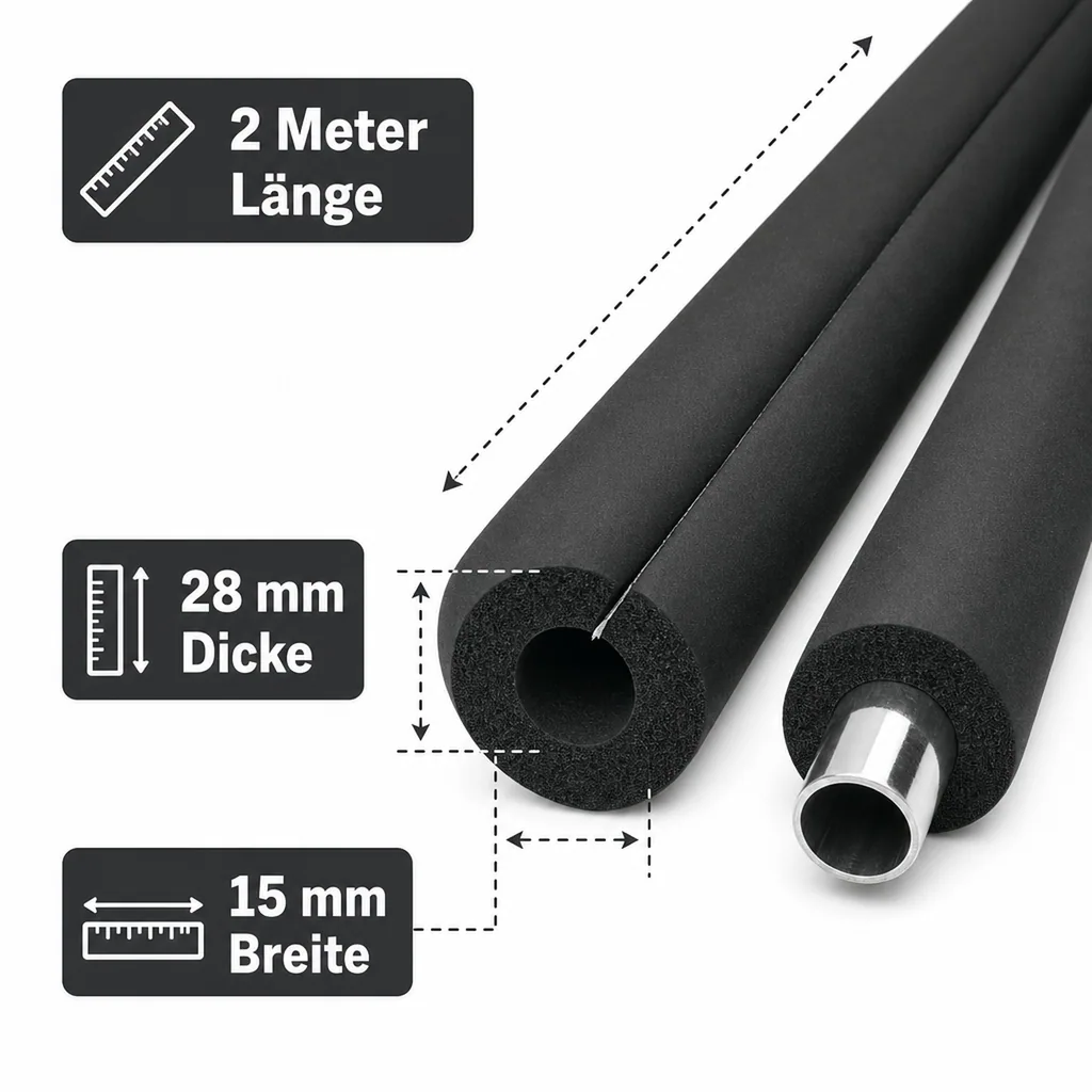 AEROFLEX® SH XT Rohrisolierung, 2 m, selbstklebend, flexibles Dämmmaterial aus geschlossenzelligem Schaumgummi, schwarz, 28 x 15 mm