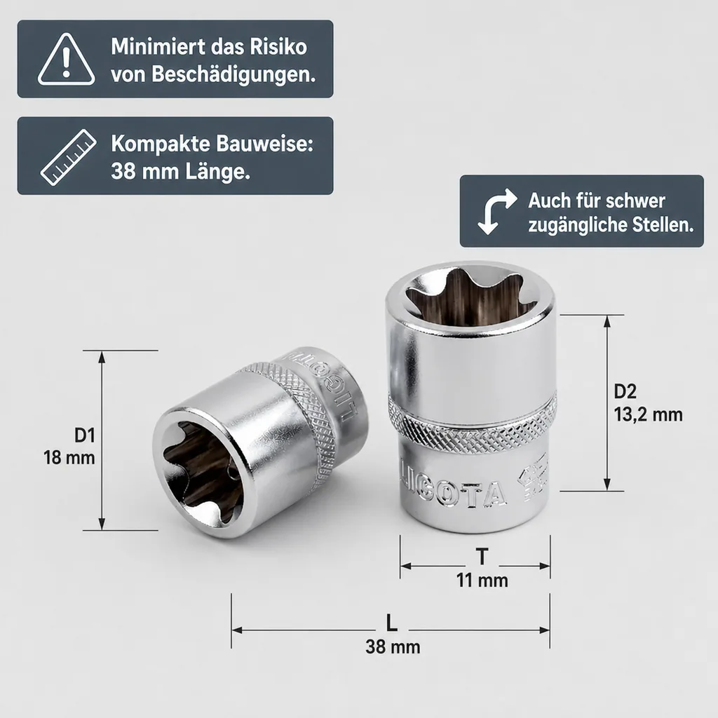 Innensechskant Nuss E12, Aussen Innensechskant Steckschlüssel, 1/2 Zoll
