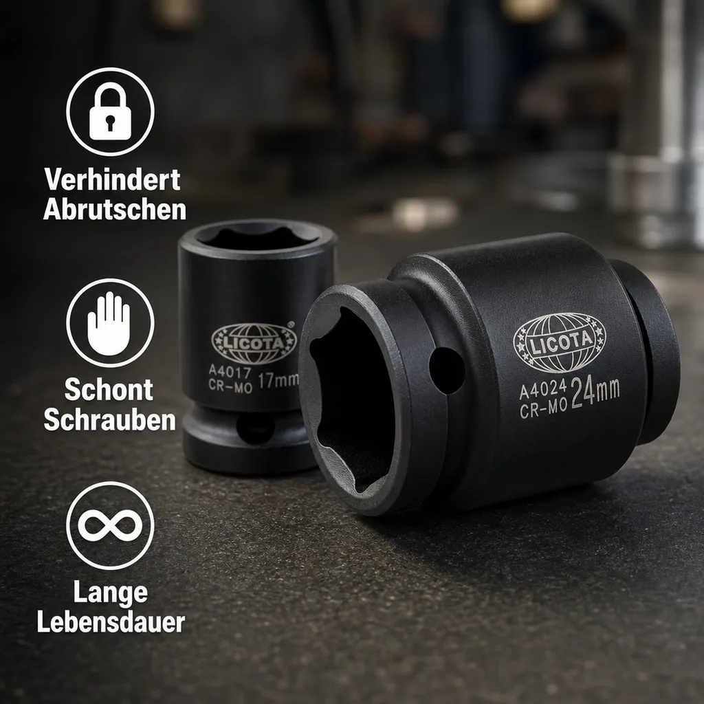 Schlagschraubernuss, 19mm Nuss, 1/2 Zoll, Cr-Mo, 6-Kant