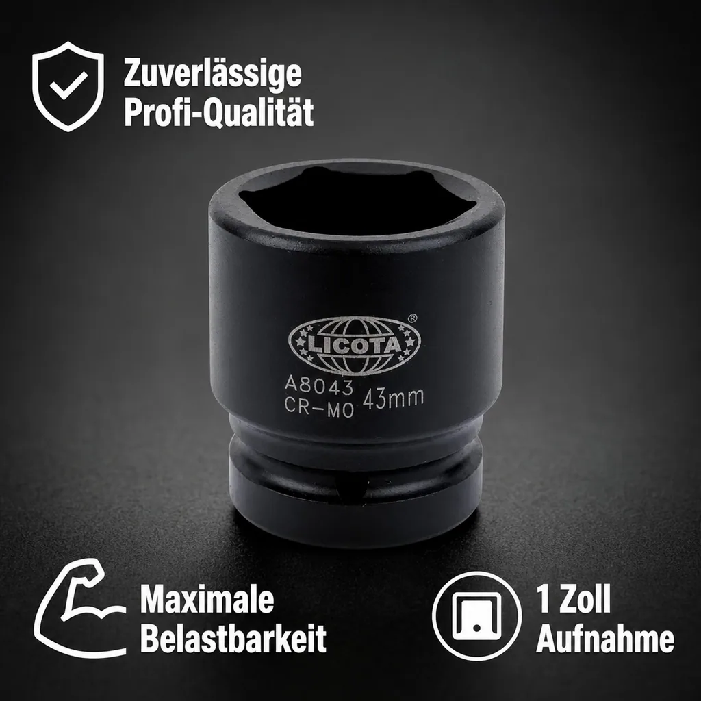 Nuss 1 Zoll, Schlagschraubernuss SW 50, kurze Ausführung