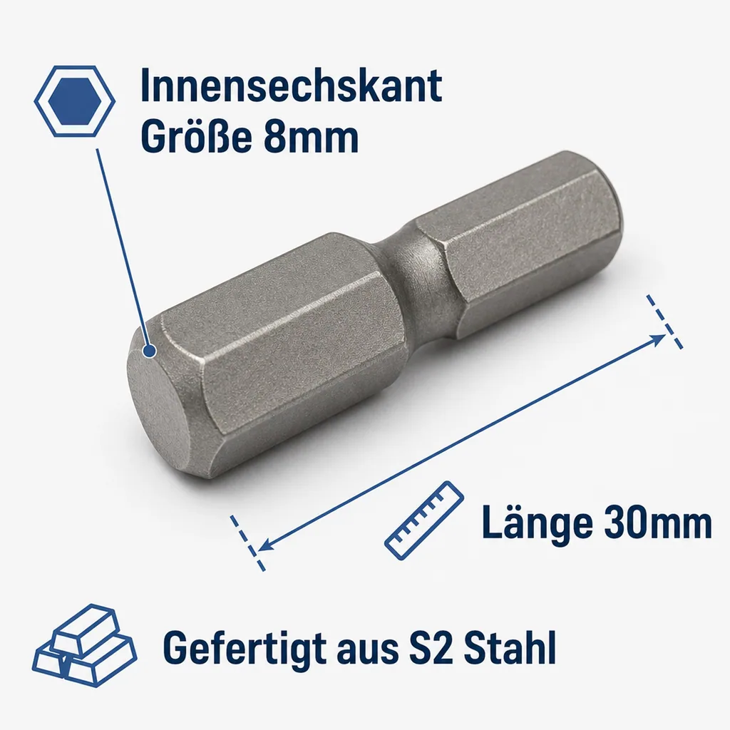 Innensechskant 8mm, Innensechskant, Innensechskant Werkzeug, S2 Stahl
