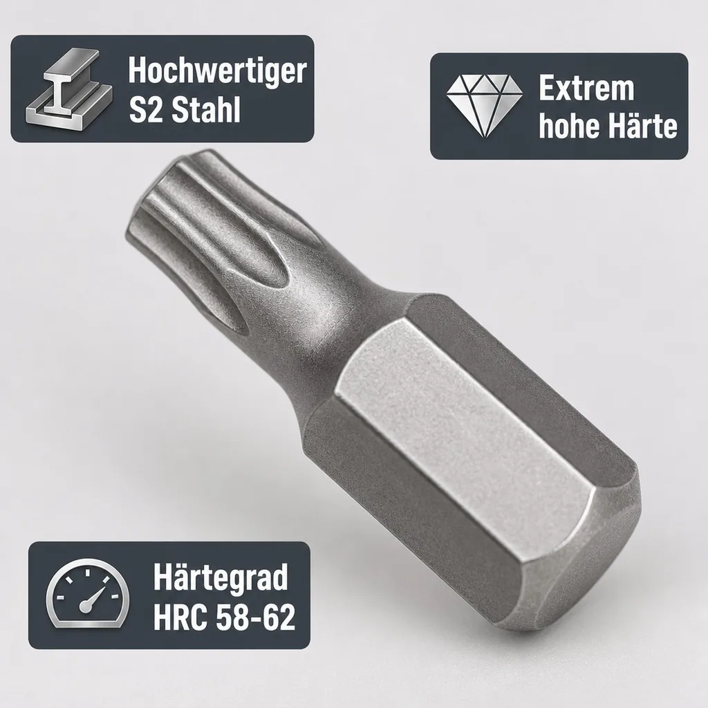 Innensechskant Bit T25, 10mm Hex, S2 Stahl, 30mm