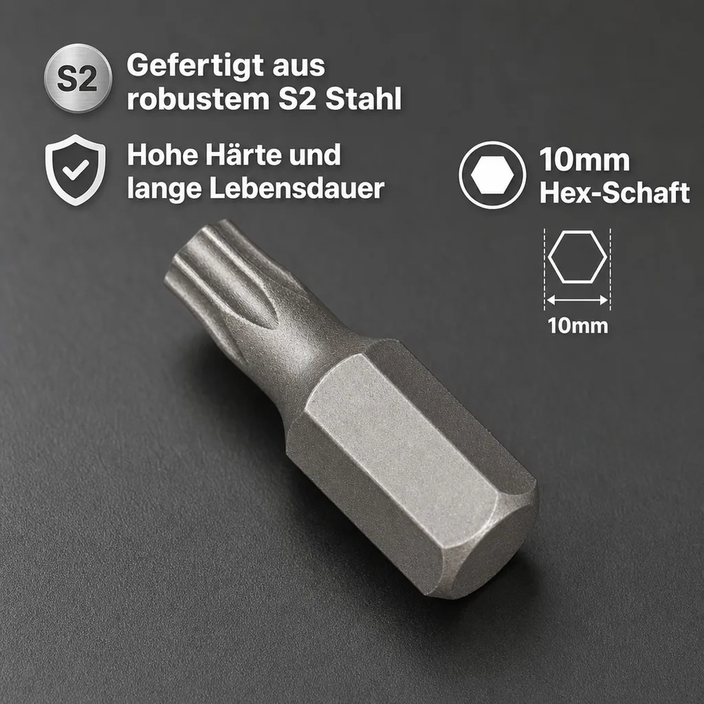 Innensechskant Bit T30, 10mm Hex, S2 Stahl, Schrauberbit