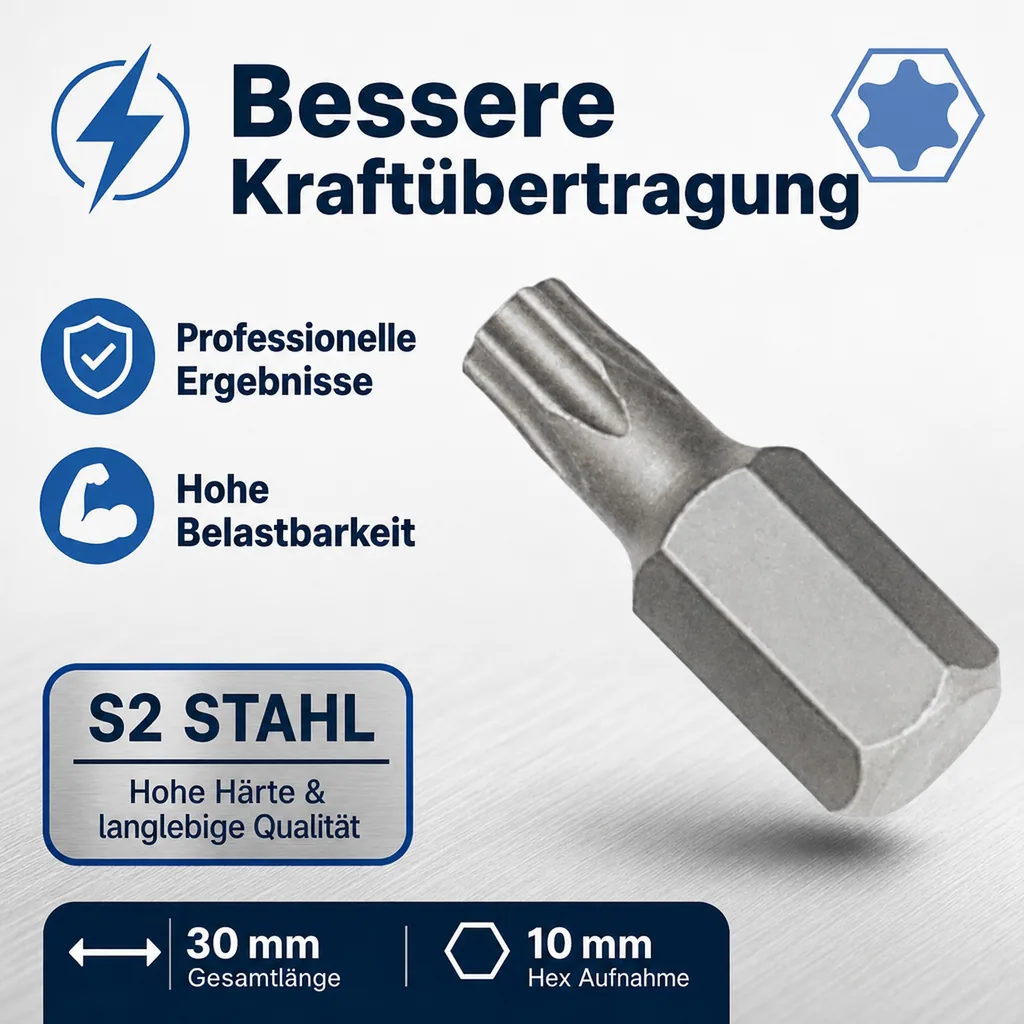 Innensechskant Bit T55, 10mm Hex, S2 Stahl, 30mm Schrauberbit