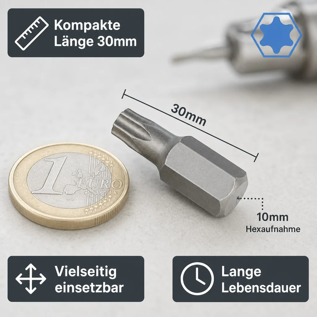 Innensechskant Bit T55, 10mm Hex, S2 Stahl, 30mm Schrauberbit