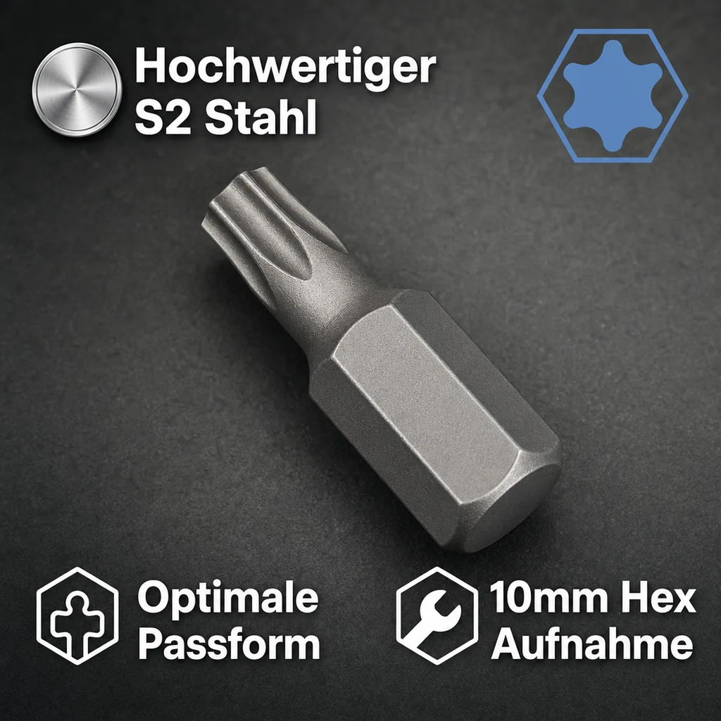 Innensechskant Bit T55, 10mm Hex, S2 Stahl, 30mm Schrauberbit