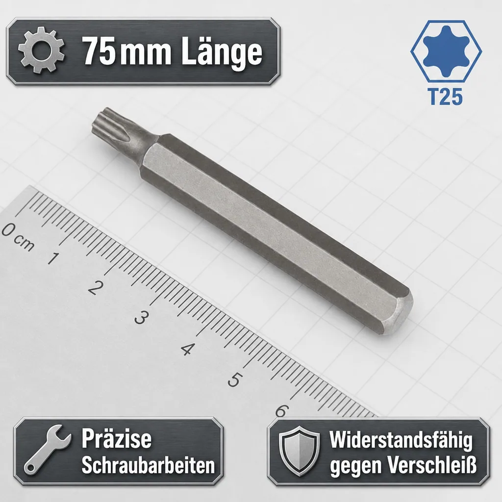 Innensechskant T25, 75mm, Hex Innensechskant Bit, S2 Stahl