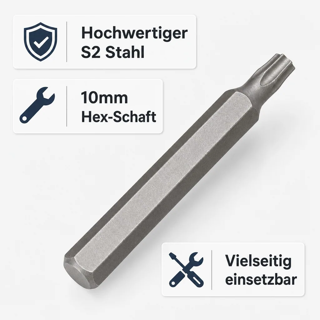 Innensechskant T30 Bit, 10mm Hex, 75mm, S2 Stahl
