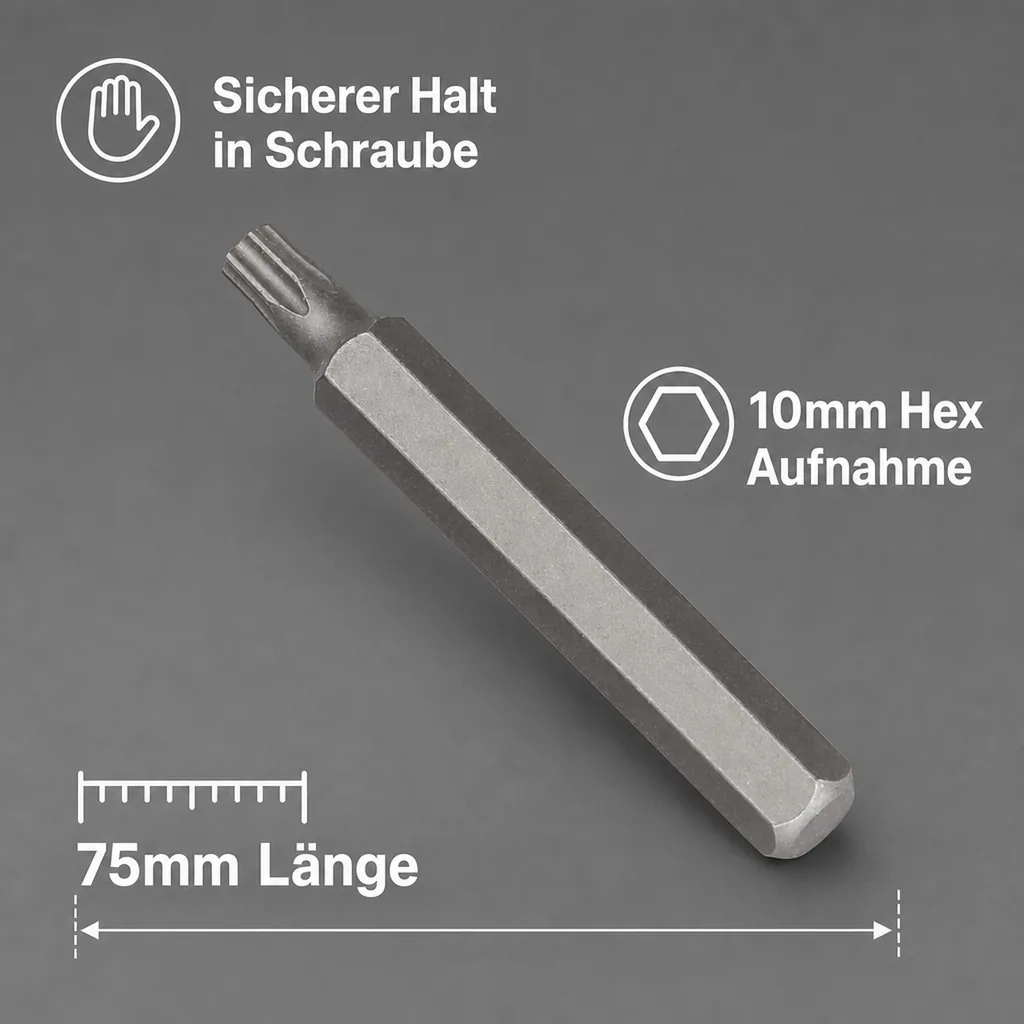 Innensechskant Bit, Innensechskant, T45 Innensechskant, 10mm Hex, 75mm S2 Stahl