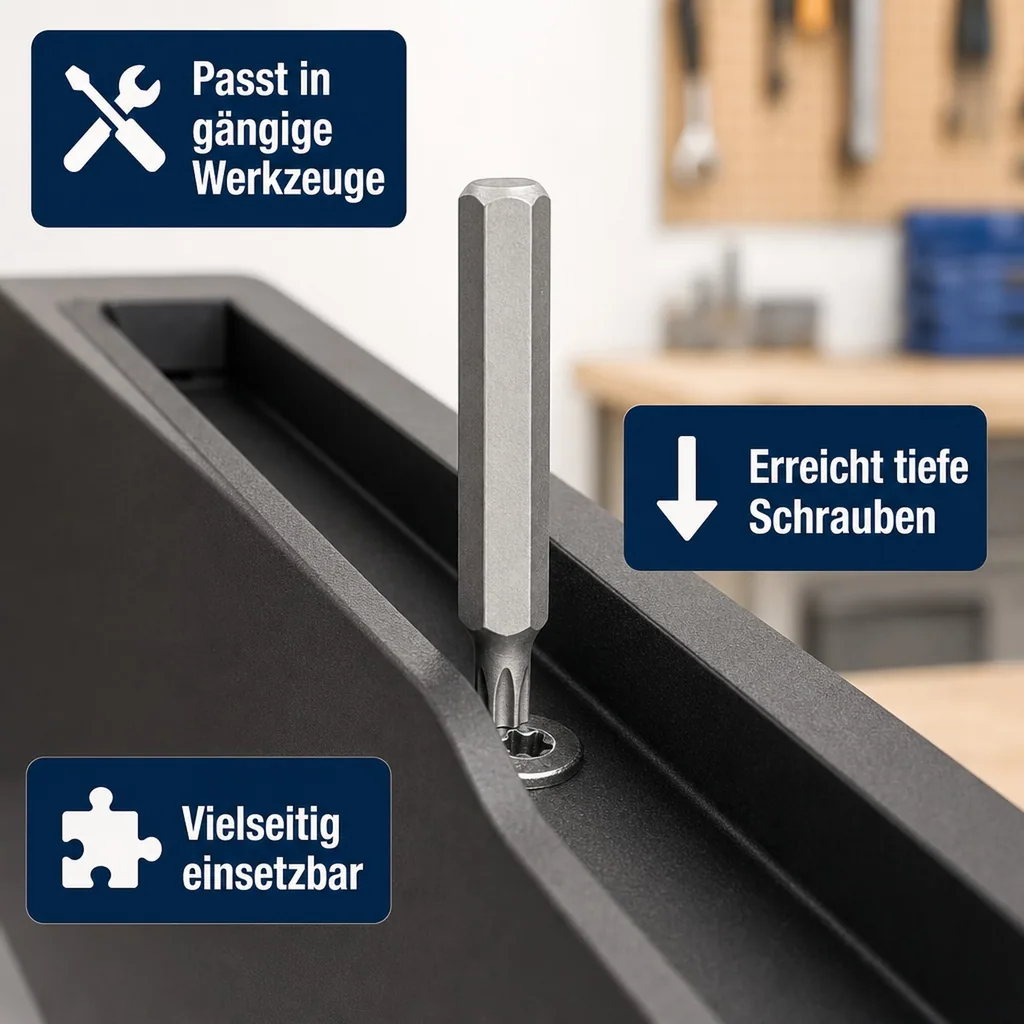 Innensechskant Bit, Innensechskant, T45 Innensechskant, 10mm Hex, 75mm S2 Stahl