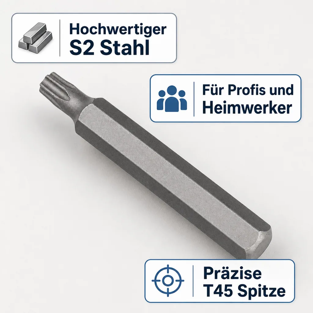 Innensechskant Bit, Innensechskant, T45 Innensechskant, 10mm Hex, 75mm S2 Stahl