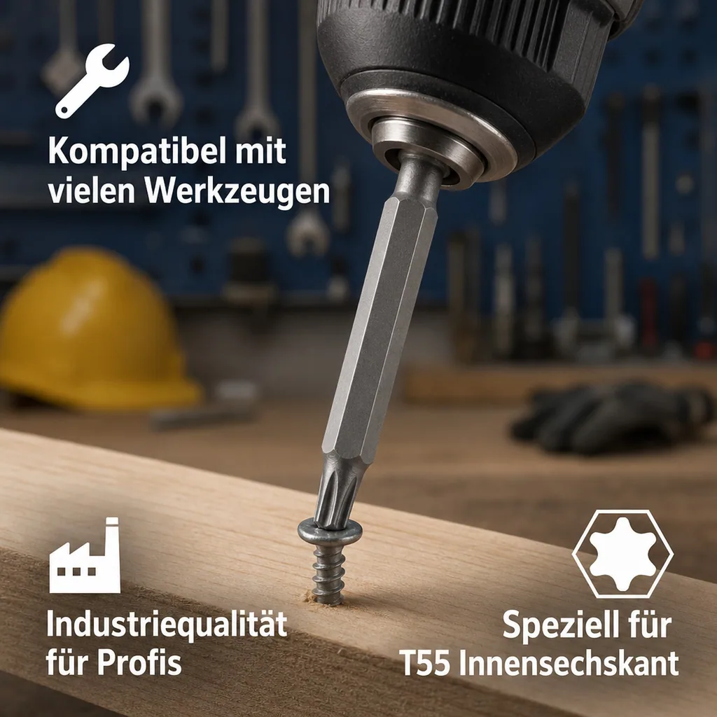 Innensechskant T55 Bit, 10mm Hex Bit, 75mm, S2 Stahl