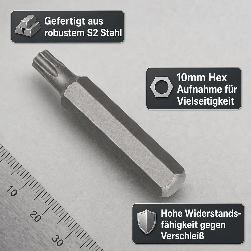 Innensechskant T55 Bit, 10mm Hex Bit, 75mm, S2 Stahl