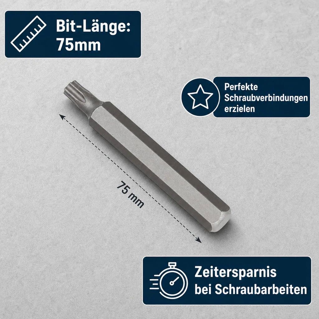 Innensechskant T55 Bit, 10mm Hex Bit, 75mm, S2 Stahl