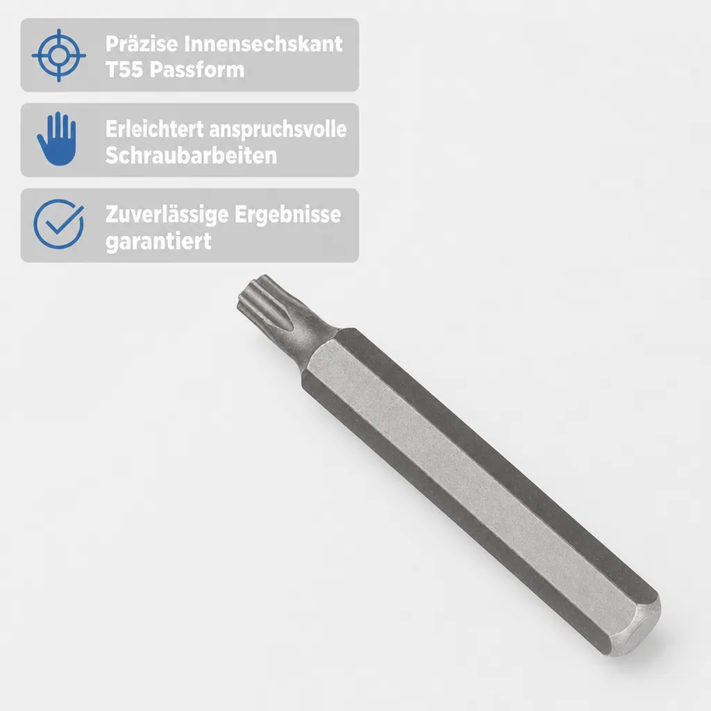 Innensechskant T55 Bit, 10mm Hex Bit, 75mm, S2 Stahl
