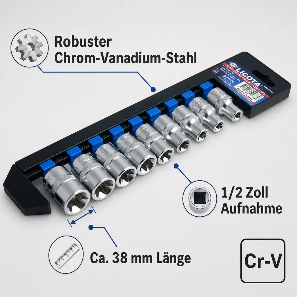 Innensechskant Nuss Set, E-Profil, 1/2 Zoll, E10-E24, Industrie Nusssatz