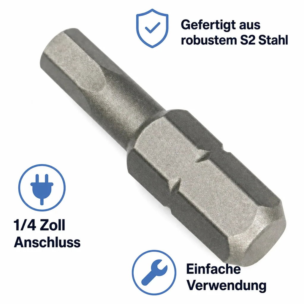 Innensechskant 4mm, Innensechskant Bit, 1/4 Zoll, S2 Stahl